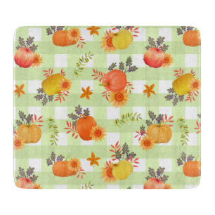 Tabla De Cortar Día de Acción de Gracias de Calabaza Gingham Green