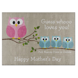 Tabla De Cortar Día de la Madre - 3 Lechuzas Cutas - Que te ama