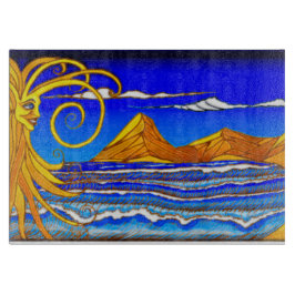 Tabla De Cortar Día soleado en la pintura acuática de la playa