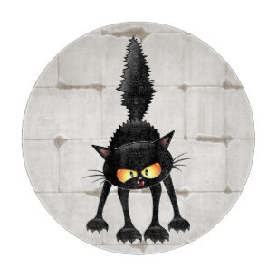 Tabla De Cortar Dibujo de Gato Negro Divertido y Feroz 