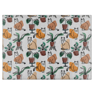 Tabla De Cortar Dibujo en línea de gatos y flores