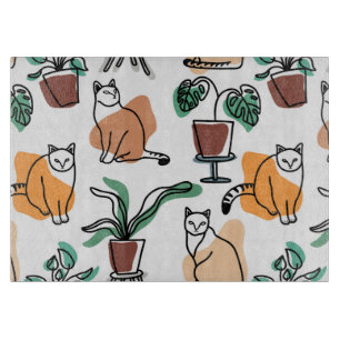 Tabla De Cortar Dibujo en línea de gatos y flores