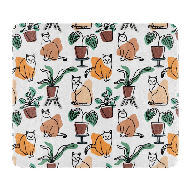 Tabla De Cortar Dibujo en línea de gatos y flores (Anverso)