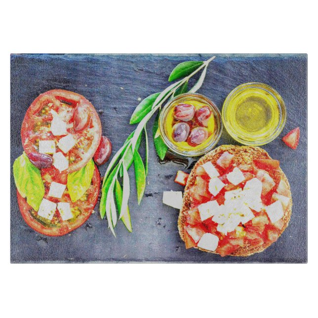 Tabla De Cortar "Dieta griega y mediterránea", foto corta. ¡Hazte  (Anverso)