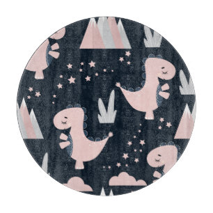 Tabla De Cortar Dinosaurios rosados, fondo oscuro, lindo
