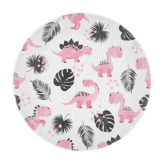 Tabla De Cortar Dinosaurios rosados: Patrón de niños. (Anverso)