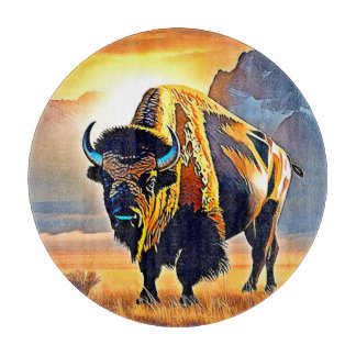 Tabla De Cortar Diseño artístico de Sunset Mountain Bison