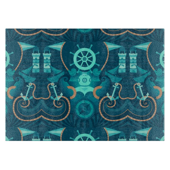 Tabla De Cortar Diseño azul náutico (Anverso)