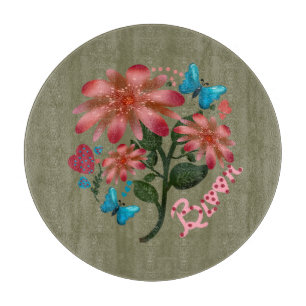 Tabla De Cortar Diseño de Amor Mariposa Floral Bloom   Dibujado a 