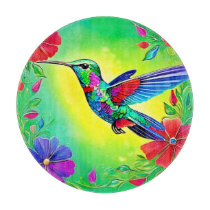 Tabla De Cortar Diseño de arte de Hummingbird Floral
