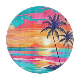 Tabla De Cortar Diseño de atardecer de colores tropicales