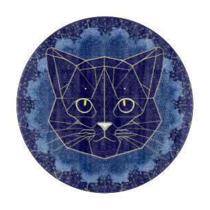 Tabla De Cortar Diseño de gato geométrico rodeado de estrellas dor