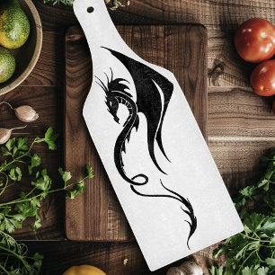 Tabla De Cortar Diseño de ilustración de dragón tribal blanco y ne