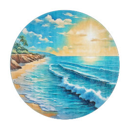 Tabla De Cortar Diseño de las olas de la playa iluminadas por el s