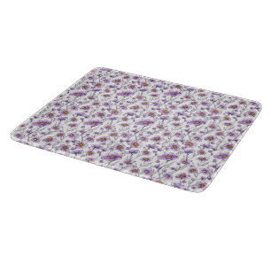 Tabla De Cortar Diseño de patrón botánico de flor silvestre púrpur