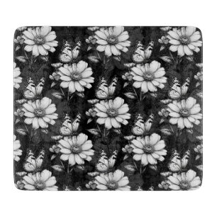 Tabla De Cortar Diseño de patrones de flor de mariposa - Negro