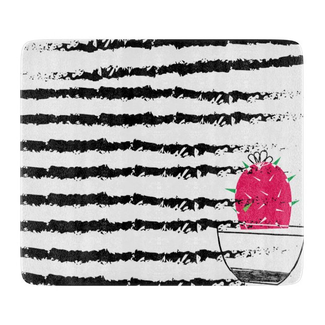 Tabla De Cortar Diseño de patrones rayados de Cactus rosa (Anverso)
