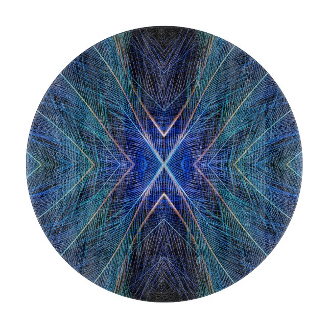 Tabla De Cortar Diseño de Pluma Fractal Azul (Anverso)