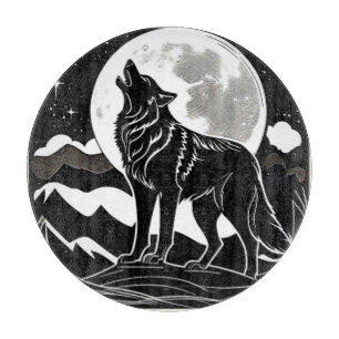 Tabla De Cortar Diseño de silueta de lobo nocturno