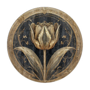 Tabla De Cortar Diseño de Tulipán Dorado y Negro