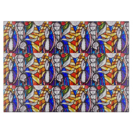 Tabla De Cortar Diseño de vidrio manchado con figura religiosa.