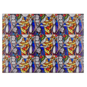 Tabla De Cortar Diseño de vidrio manchado con figura religiosa.