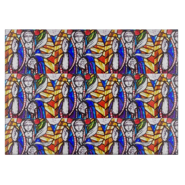 Tabla De Cortar Diseño de vidrio manchado con figura religiosa. (Anverso)