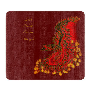 Tabla De Cortar Diseño dragón de China rojo y dorado