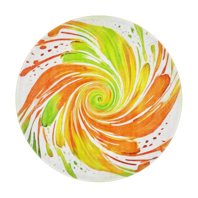 Tabla De Cortar Diseño espiral verde y Naranja (Anverso)
