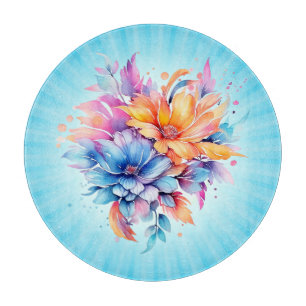 Tabla De Cortar Diseño Floral de Flores Acuarela-24683