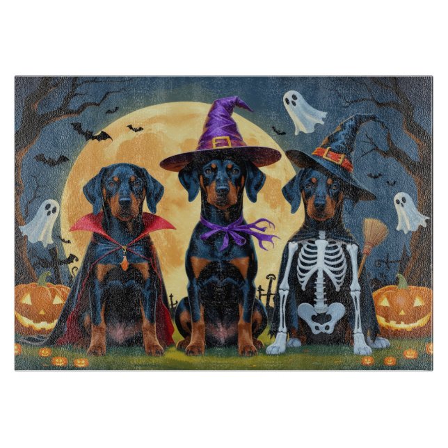 Tabla De Cortar Doberman Dogs Pumpkin Halloween Funny (Anverso)