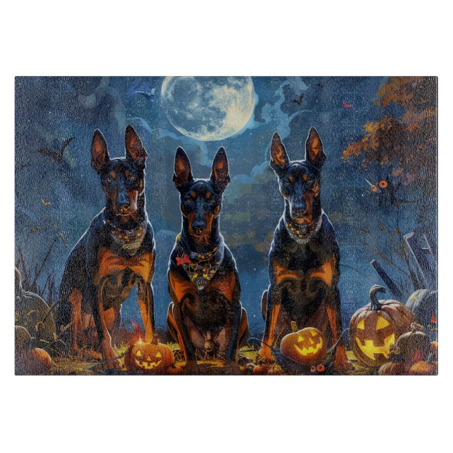 Tabla De Cortar Doberman Halloween Espeluznante (Anverso)