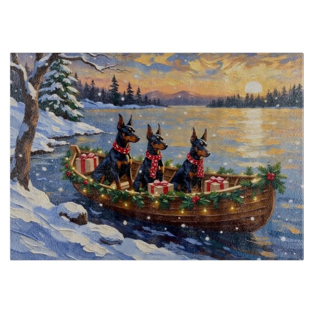 Tabla De Cortar Doberman Pinscher Navidad Barco Fiesta (Anverso)