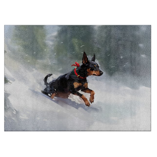 Tabla De Cortar Doberman Pinscher Navidad nieve invierno (Anverso)