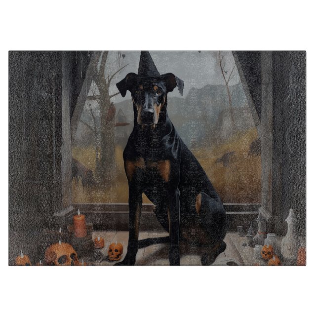 Tabla De Cortar Doberman Pumpkins Halloween Scary (Anverso)