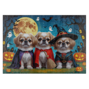 Tabla De Cortar Dogs pekingeses Calabaza Halloween Graciosa