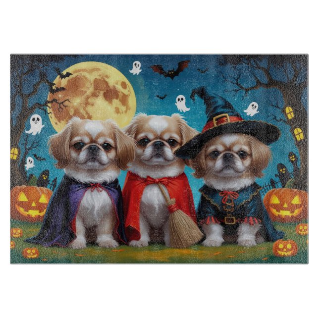Tabla De Cortar Dogs pekingeses Calabaza Halloween Graciosa (Anverso)