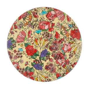 Tabla De Cortar Doodles florales: tarjeta vintage decorativa.