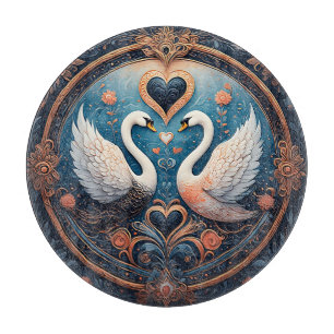 Tabla De Cortar Dos cisnes con diseño floral y ornamental