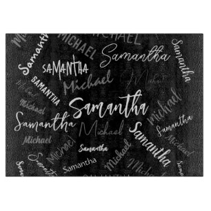 Tabla De Cortar Dos nombres pareja patrón monograma blanco negro