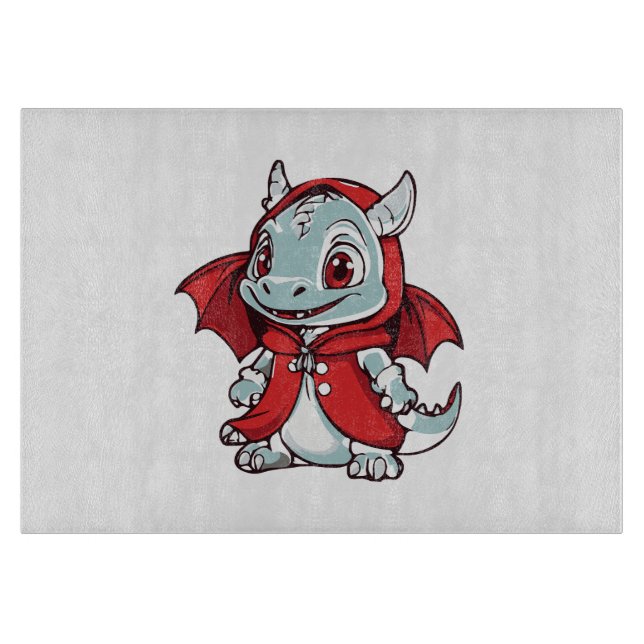 Tabla De Cortar Dragón Albino en Rojo (Anverso)