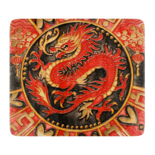 Tabla De Cortar Dragón chino tradicional de oro rojo