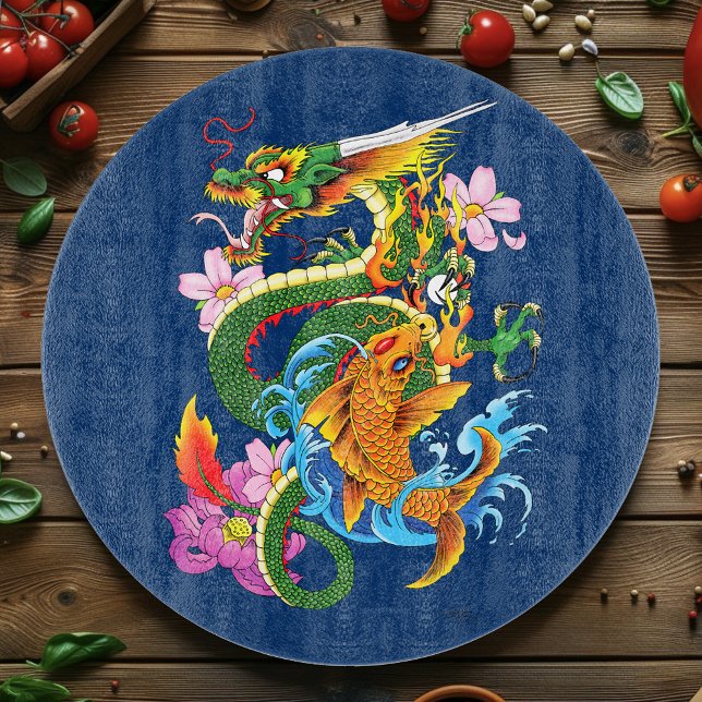 Tabla De Cortar Dragón chino verde Koi (Subido por el creador)