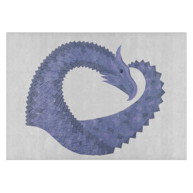 Tabla De Cortar Dragón de corazón azul-gris sobre blanco (Anverso)