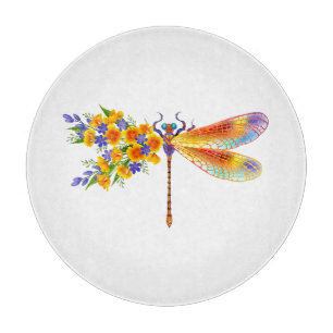 Tabla De Cortar Dragón de flores amarillas