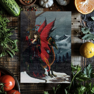 Tabla De Cortar Dragón Hada Rojo de Primavera Fantasía Madre Natur
