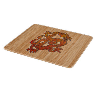 Tabla De Cortar Dragón oriental rojo en el estilo de bambú