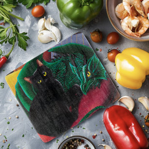 Tabla De Cortar Dragón verde de gato negro