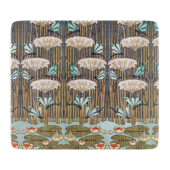 Tabla De Cortar Dragonflies Water Lilies Marsh Art Nouveau (Anverso)