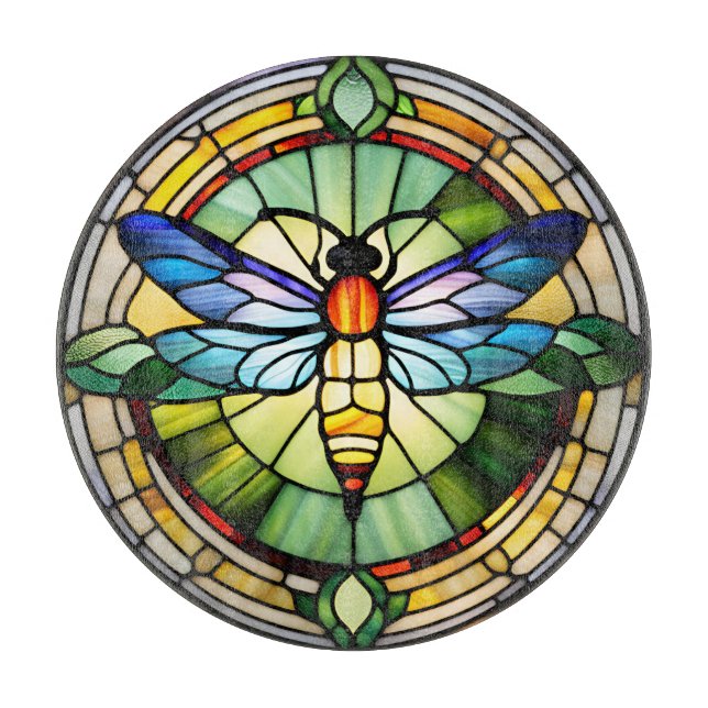 Tabla De Cortar Dragonfly de vidrio manchado (Anverso)